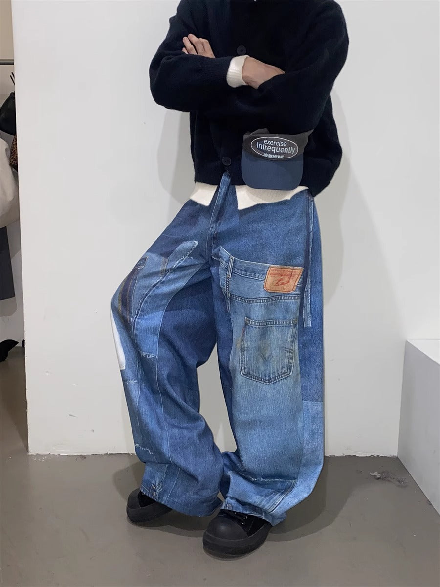 American Retro Independent Design Loose Straight Jeans Men