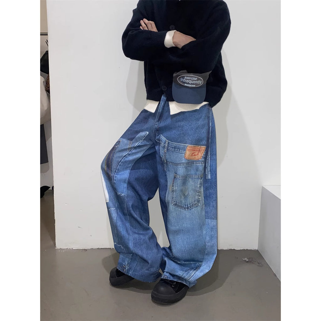 American Retro Independent Design Loose Straight Jeans Men