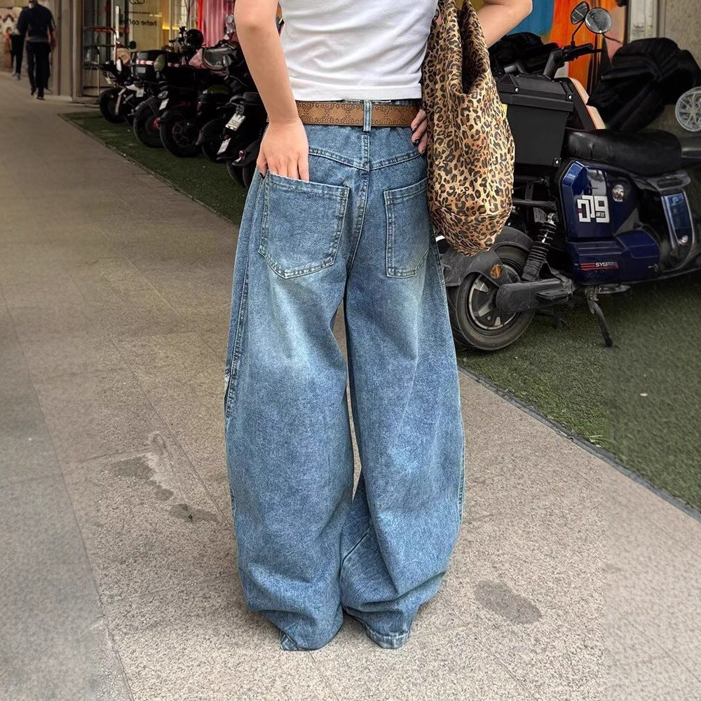 American-style Retro Streetwear Hip-hop Striped Denim Wide-leg Pants