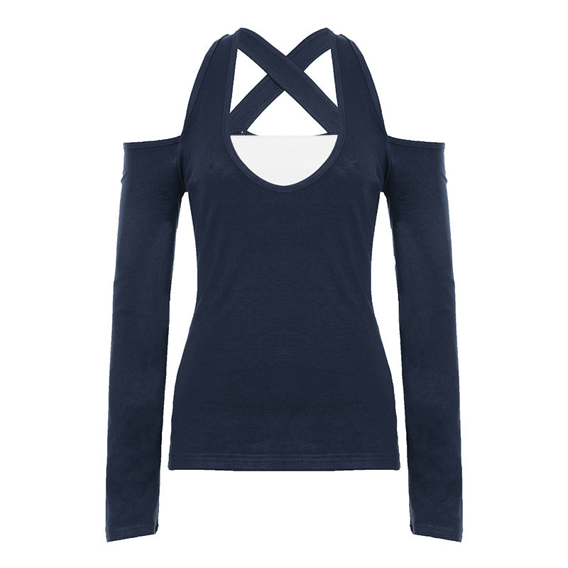 Hong Kong-style Retro Streetwear With Contrasting Colors And Off-shoulder Long Sleeves