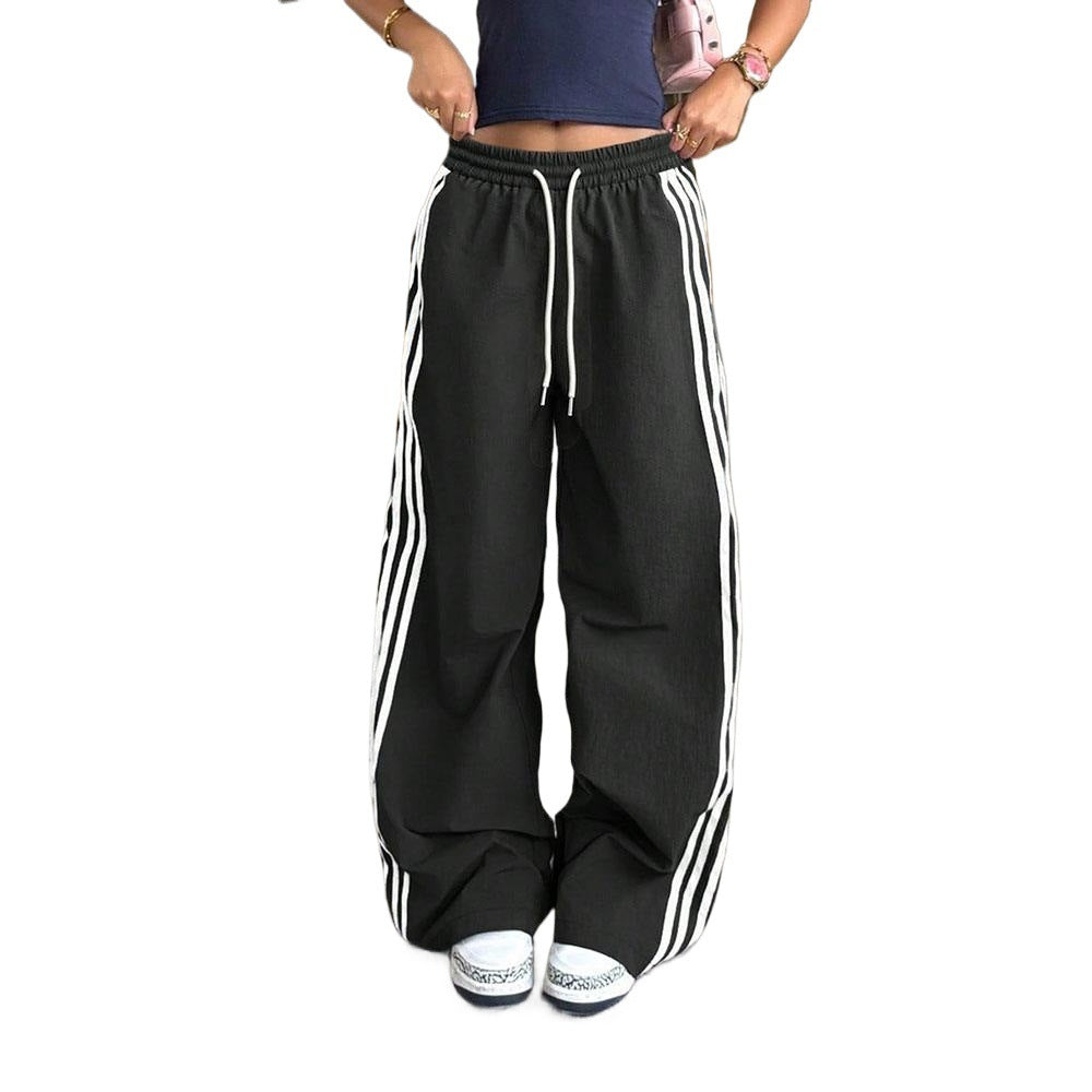 Womens American-style Streetwear Striped Woven Tape Track Pants