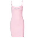 DA 3198B Letters Hot Rhinestone Thin Dress