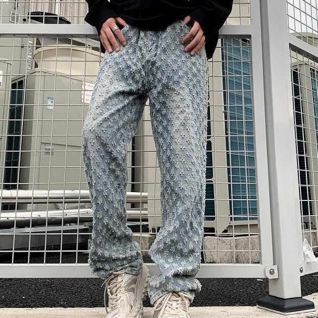 Cool And Stylish Streetwear Jacquard Full-print Jeans