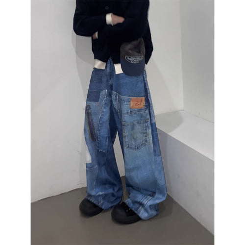 American Retro Independent Design Loose Straight Jeans Men