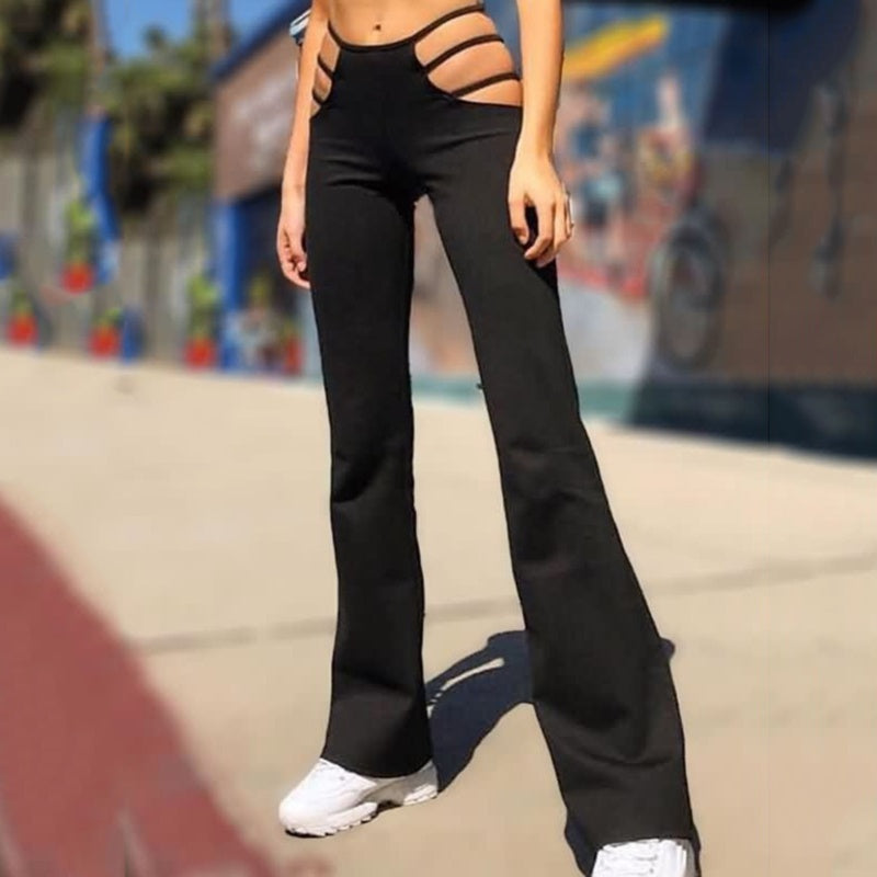 Slim Fitness Hollow Out Flare Pants Streetwear